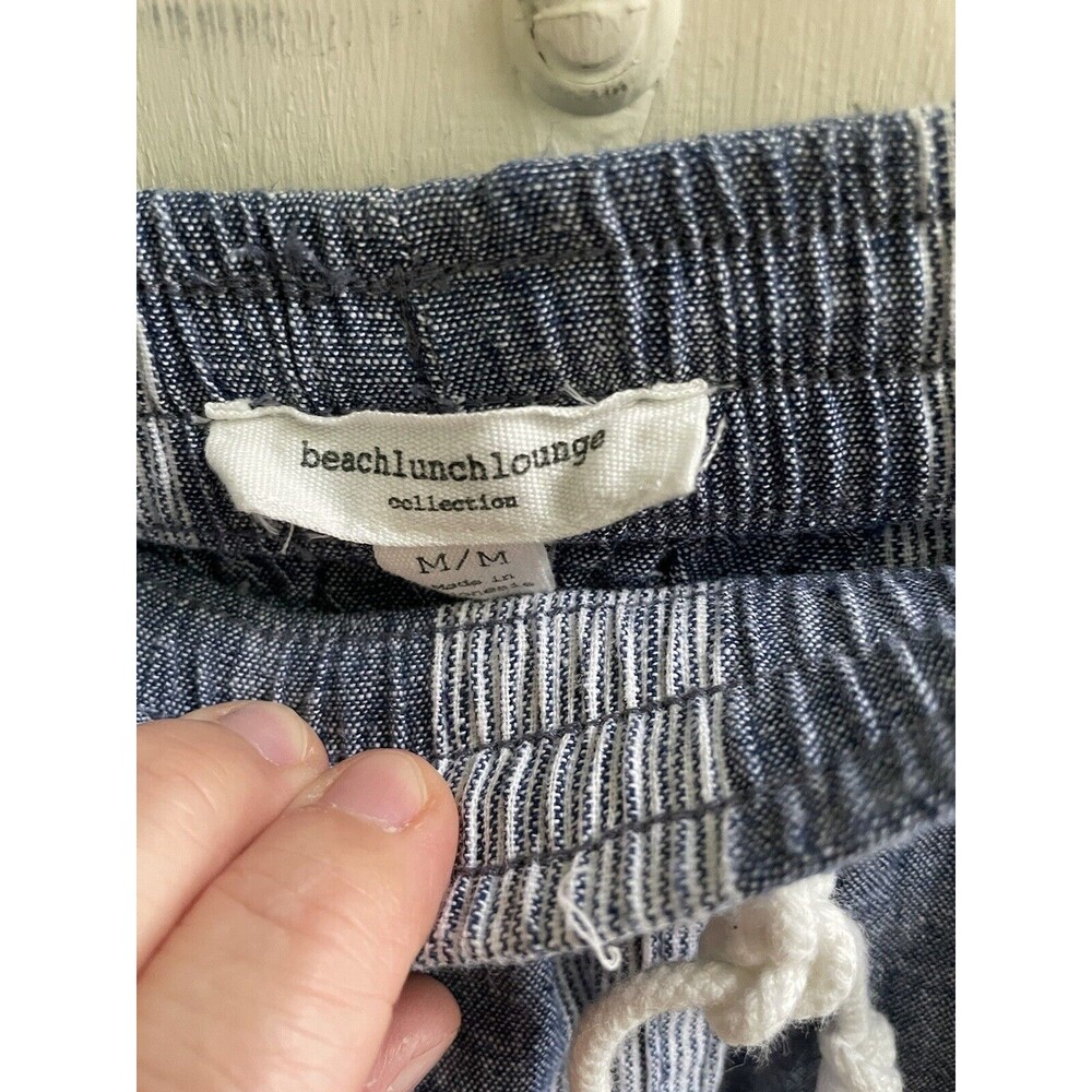 beach lunch lounge Womens Blue/White Stripe Linen Blend Wide Leg Crop Pant Sz M - Picture 4 of 8